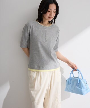 Green Parks 配色ヘンリーネック半袖プルオーバー Gray Mixture