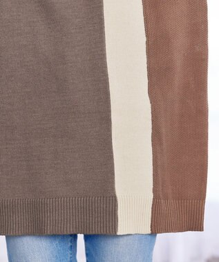 Tiaclasse 【洗える】配色ニットチュニック グレージュ