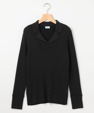 組曲 L ラメリブポロ襟 ニット ブラック系