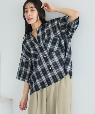 CRAFT STANDARD BOUTIQUE バックギャザーポンチョシャツ Check Black