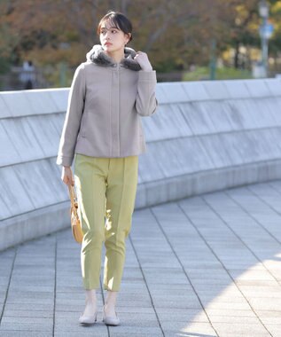 Tiaclasse エコファー付きフードショートコート グレー