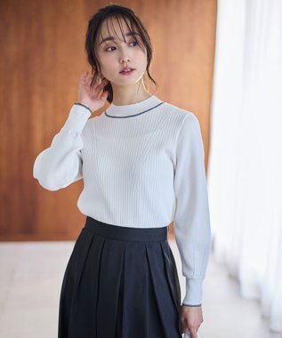 ANY SIS 【アンサンブル対応】バイカラーリブ ニット オフ×ネイビー