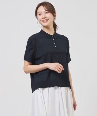 J.PRESS LADIES L DRY COTTON ポロ ニット ネイビーシャドー系