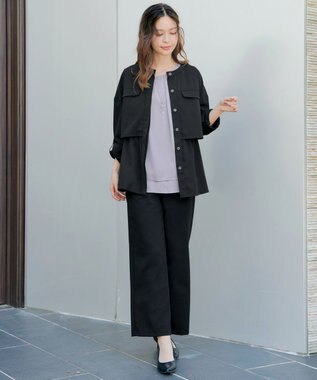 Tiaclasse 【新色追加・洗える】つまみタック袖レイヤードブラウス ライトグレー