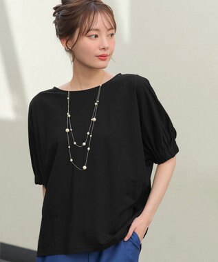 Tiaclasse 【接触冷感】袖ギャザードルマンプルオーバー ブラック