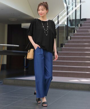 Tiaclasse 【接触冷感】袖ギャザードルマンプルオーバー ブラック