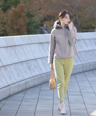 Tiaclasse エコファー付きフードショートコート グレー