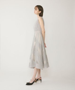 GRACE CONTINENTAL レースパッチワークドレス グレー