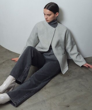 BEIGE， 【WEB限定】PAYSON / ウールリバーノーカラーショートコート L.Gray