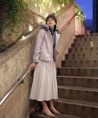 Tiaclasse エコファー付きフードショートコート ピンク