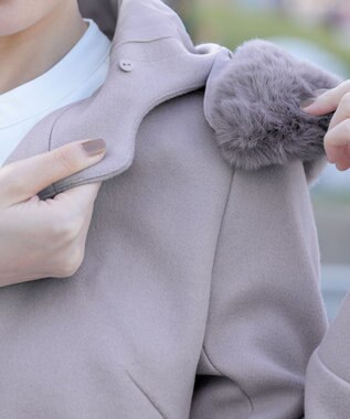 Tiaclasse エコファー付きフードショートコート グレー