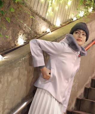 Tiaclasse エコファー付きフードショートコート ピンク