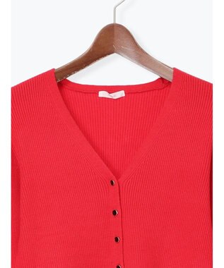 Te chichi ウェーブメタル釦Vネックリブカーディガン レッド