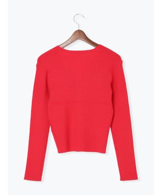 Te chichi ウェーブメタル釦Vネックリブカーディガン レッド