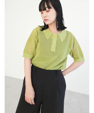 Green Parks メッシュポロ衿ニットプルオーバー