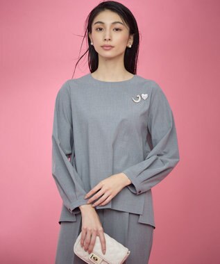 組曲 【KUMIKYOKU NAVY】ウーステッドライククロス フリルブラウス ミディアムグレー系