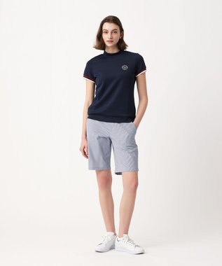 23区GOLF 【WOMEN】【吸水速乾・UVケア】袖ライン モックネックシャツ ネイビー系