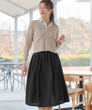 Tiaclasse 【新色追加・選べる丈】麻調タックフレアスカート 膝丈ブラック