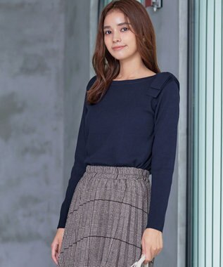 Tiaclasse 【洗える】ショルダーリボンニットトップス ネイビー