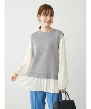 Green Parks とろみ布帛ドッキングニットチュニック Light Gray