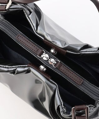 LA BAGAGERIE ソフトエナメル2WAYハンドバッグ Mサイズ ガンメタリック