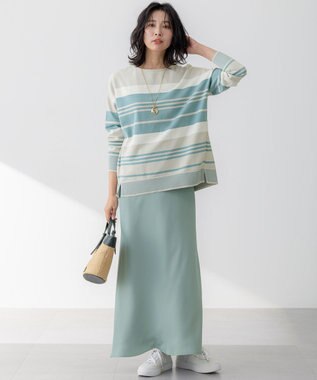 23区 【洗える】コットンポリエステルストレッチ オーバーサイズ ニット オフ×セージ