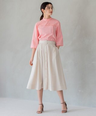 組曲 S エンブロイダリーレースハイネック ブラウス ピンク系