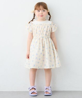 ANY KIDS 【洗濯機可能】オンオフショルダーワンピース エクリュ×花柄