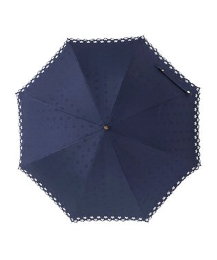 MOONBAT DAKS 晴雨兼用日傘 長傘 ドット ジャカード ボーラ刺繍 ネイビーブルー