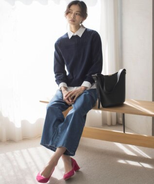 組曲 S 透かし柄 ニットプルオーバー ネイビー系