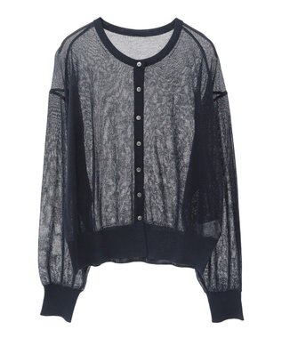 earth music&ecology 接触冷感シアークルーニットカーディガン Navy