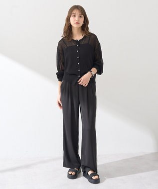 earth music&ecology 接触冷感シアークルーニットカーディガン Black