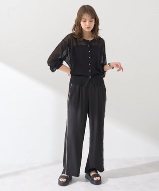 earth music&ecology 接触冷感シアークルーニットカーディガン Black