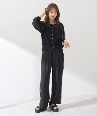 earth music&ecology 接触冷感シアークルーニットカーディガン Black