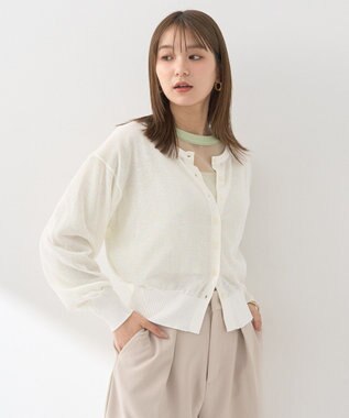 earth music&ecology 接触冷感シアークルーニットカーディガン Ivory