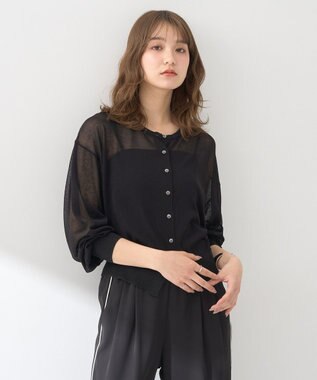earth music&ecology 接触冷感シアークルーニットカーディガン Black