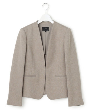 23区 S 【洗える】ウールライクカルゼ ノーカラージャケット ベージュ系