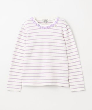 ANY KIDS リボン×ボーダー長袖Tシャツ ラベンダー×エクリュ