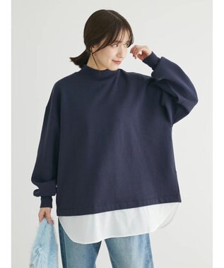 Green Parks 裏起毛ドッキングチュニック Navy
