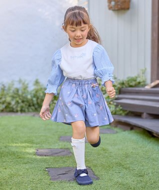 ANY KIDS フラワー 刺繍 キュロット デニムブルー