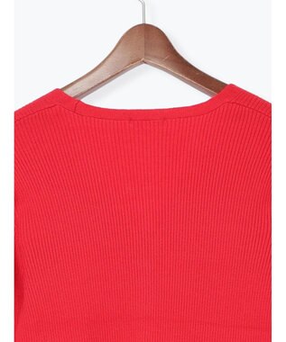 Te chichi ウェーブメタル釦Vネックリブカーディガン レッド