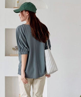 Tiaclasse 【接触冷感】袖ギャザードルマンプルオーバー ブルーグレー