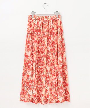 自由区 【ウエストゴム・洗える】オルタンシアフルールプリント スカート オレンジ