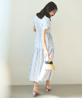 Feroux 【洗える】フラワープリントドロスト ワンピース スカイブルー系3