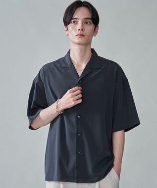 WEGO クレープオープンカラーシャツ（SS） ブラック中濃色