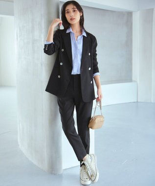 23区 【洗える】リネンレーヨンストレッチ テーパード パンツ ブラック系