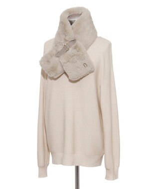 MOONBAT FURLA（フルラ）ベルト差し込みファーティペット アーチロゴ フェイクファー ライトベージュ