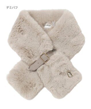 MOONBAT FURLA（フルラ）ベルト差し込みファーティペット アーチロゴ フェイクファー ライトベージュ