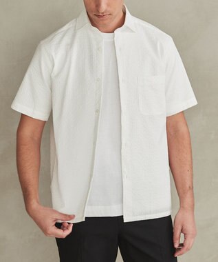 GOTAIRIKU リラックスシルエット【高通気性/吸水速乾】ドッツエアー クールマックスサッカーシャツ ホワイト系