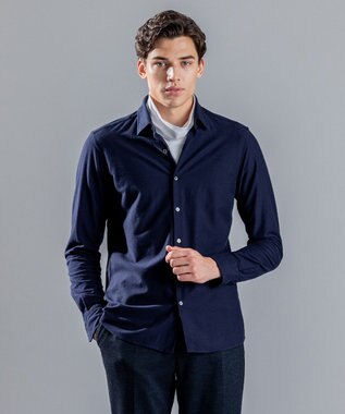 JOSEPH HOMME ツイルネルジャージー　レギュラーカラーシャツ ネイビー系